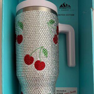 Hydrapeak Silver BLING 40oz LIMITED EDITION CHERRY Steel Tumbler Rhinestones